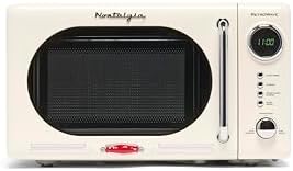 Nostalgia Retro Compact Countertop Microwave Oven - 0.7 Cu. Ft. - 700-Watts with LED Digital Display - Child Lock - Easy Clean Interior - Ivory