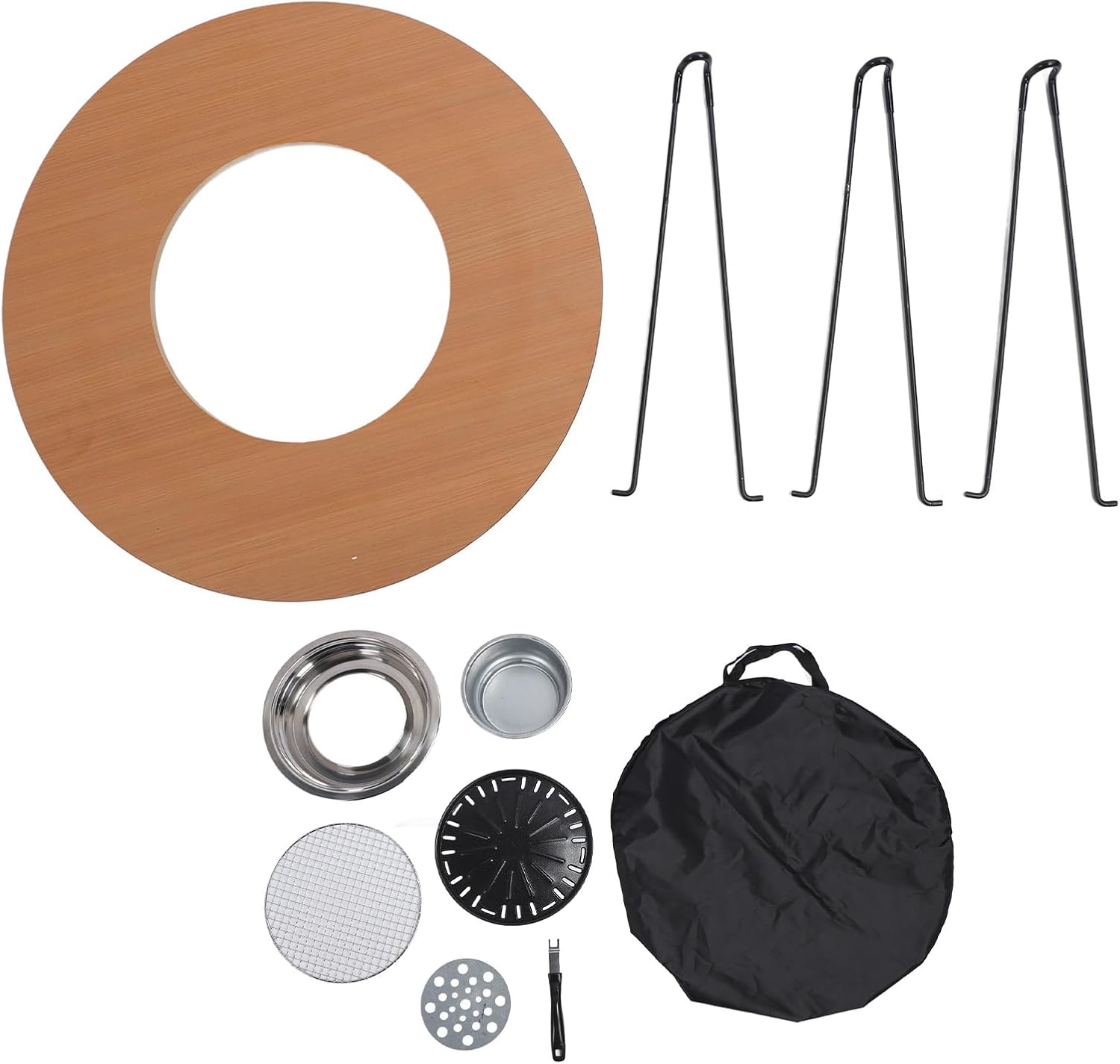 8 Piece Set Wood Fire Pit Table, Folding Portable Burning Firepit for Outdoor Camping, Indoor Grilling and Tea Brewing, with Grill Rack, Charcoal Tray and Storage Bag