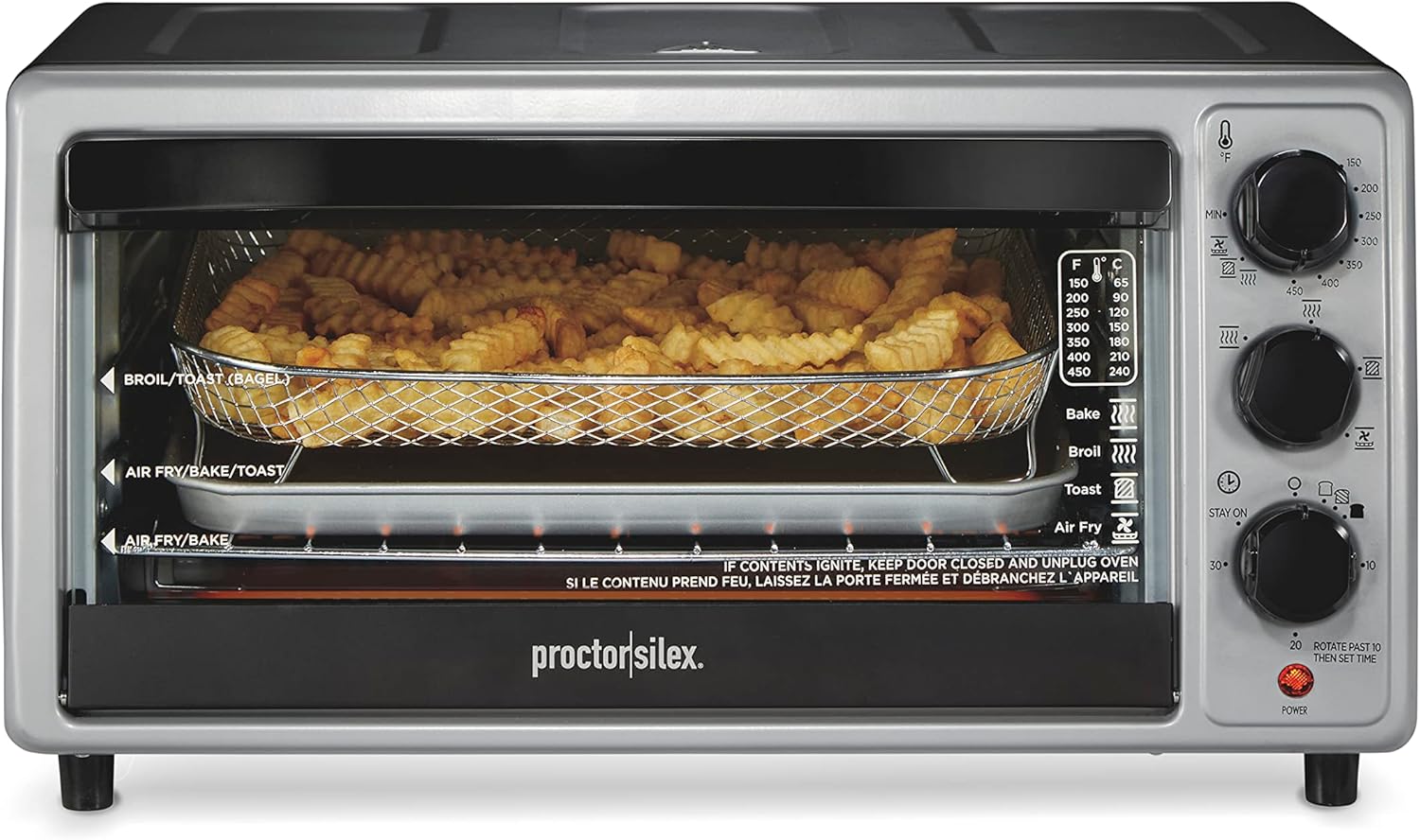 Proctor Silex Simply-Crisp Air Fryer Toaster Oven Combo with 4 Functions Including Convection, Air Fry, Bake & Broil, Fits 6 Slices or 12” Pizza, Auto Shutoff, Black (31275)