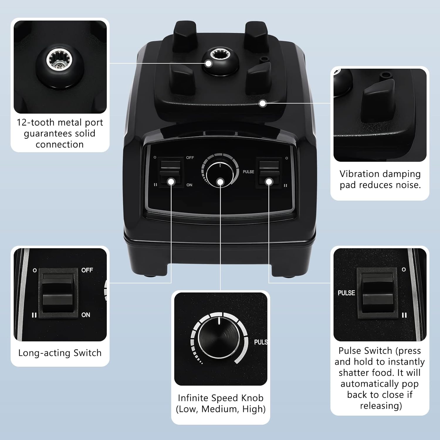 2200W Countertop Smoothie Blender, 68oz Commercial Blender with Self-Cleaning Function, 6 Stainless Steel Blades, Adjustable Speeds for Smoothies, Juices, Ice Crushing