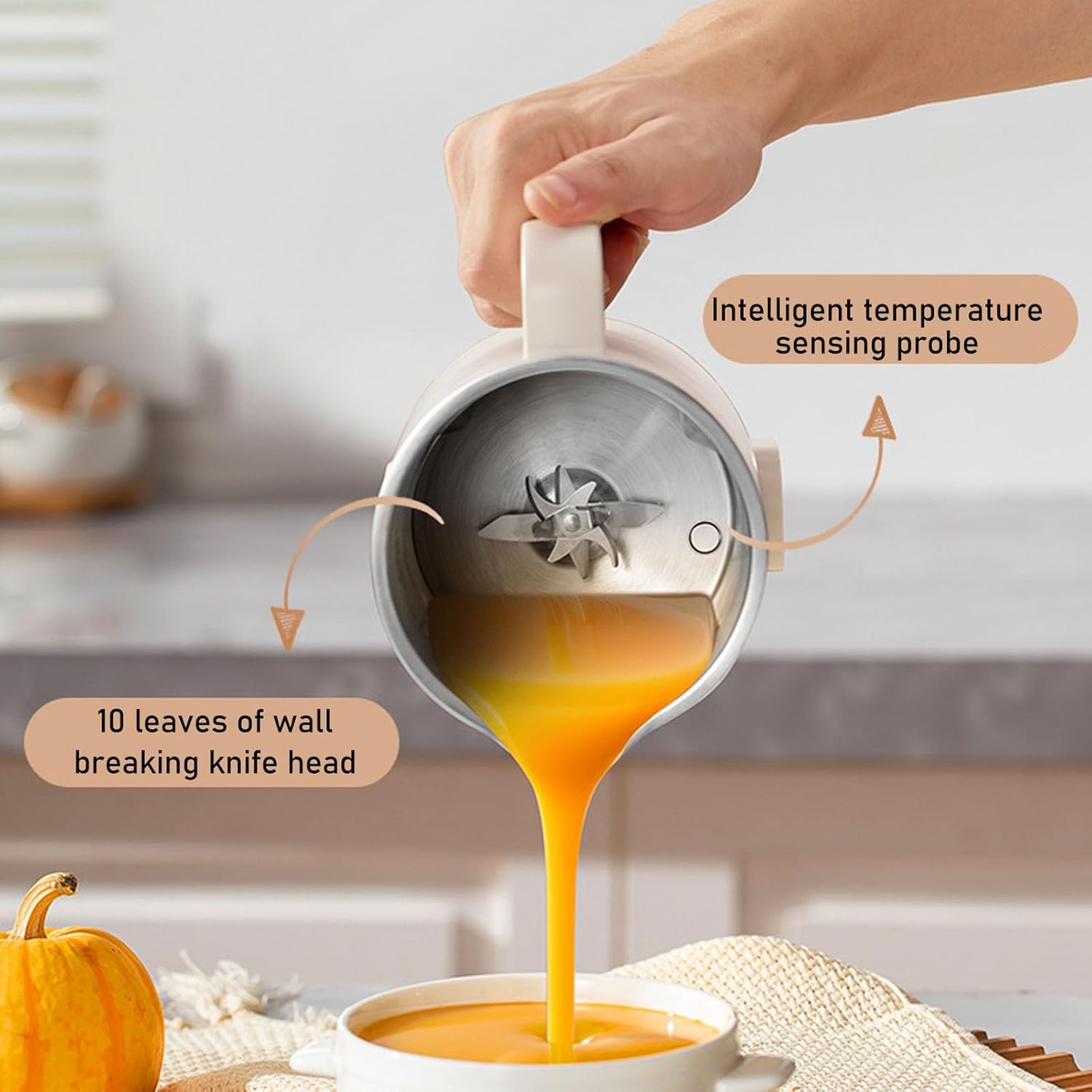 Yosoo Intelligent Blender with 10 Leaf Stainless Steel Blades, Multi Functional Blender Machine for Soymilk Juicer Complementary Food (White US Plug 110V)