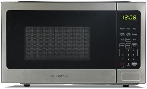 Farberware 0.9 Cu. Ft. Countertop Microwave Oven – 900 Watts Power, Auto Cook Settings, Defrost, Easy Clean and Child Safety Lock - Stainless
