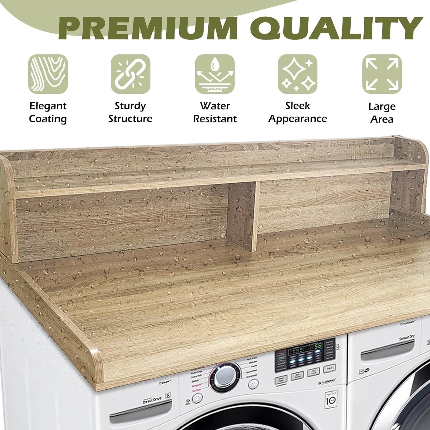 Royxen Laundry Countertop with Storage Universal Fit, Washer and Dryer Countertop with Shelf, Laundry Room Storage, 2-Tier Shelf, White Oak