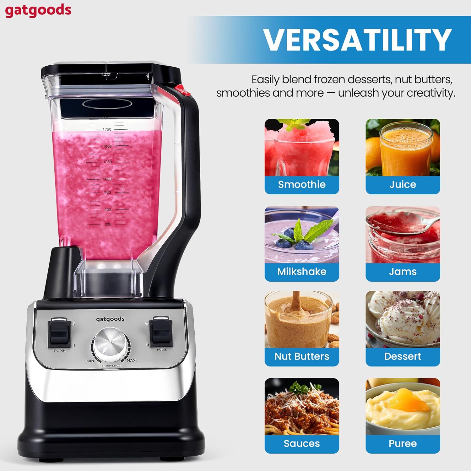 72 Oz Large Blender - 2200W Professional, High Speed Commercial Blender, Variable Speed, Self-Cleaning, Dishwasher Safe