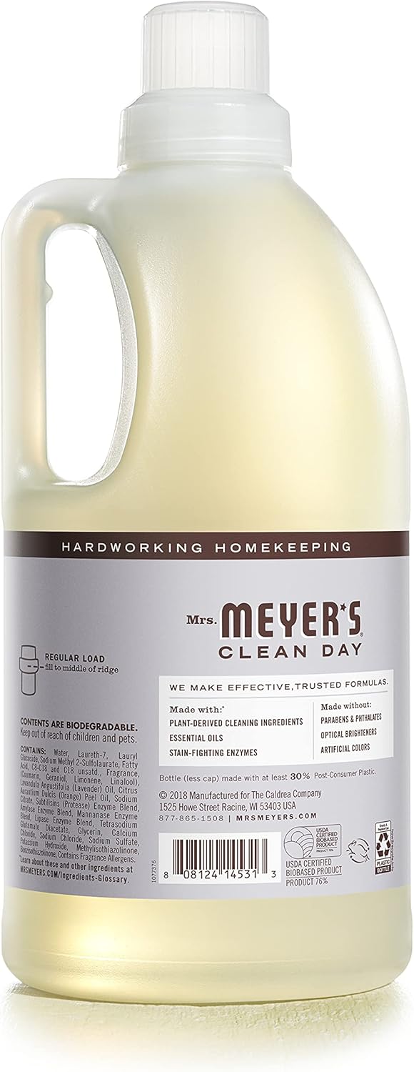 MRS. MEYER'S CLEAN DAY Liquid Laundry Detergent, Biodegradable Formula Infused with Essential Oils, Lavender, 64 oz (64 Loads)