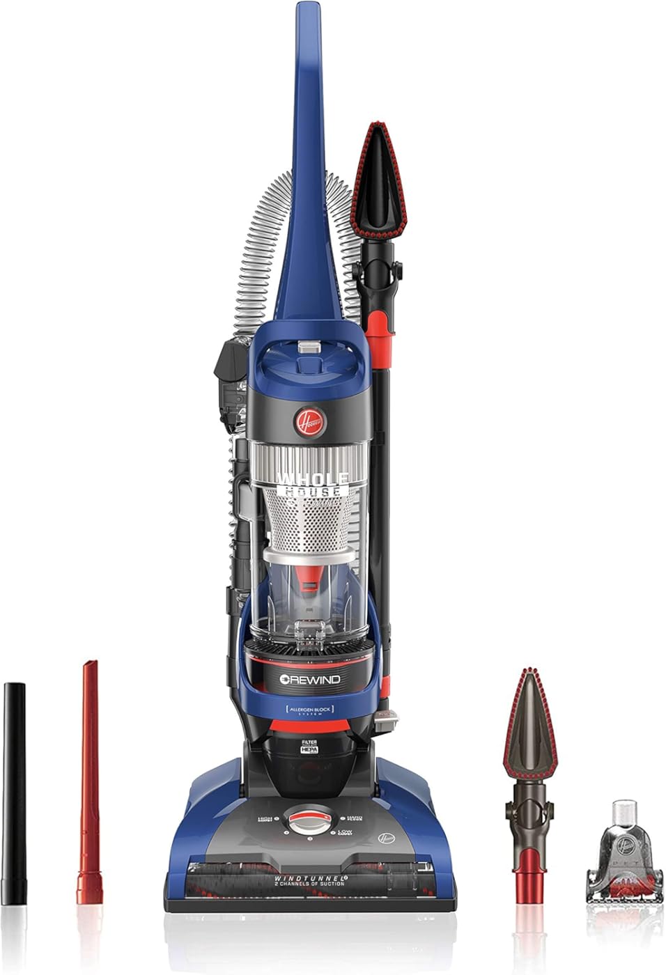 Hoover WindTunnel 2 Whole House Rewind Bagless Vacuum Cleaner, Corded Upright Vac, HEPA Media Filtration, Blocks Allergens and Absorbs Odors, Corded Vacuum Cleaners for Home Use