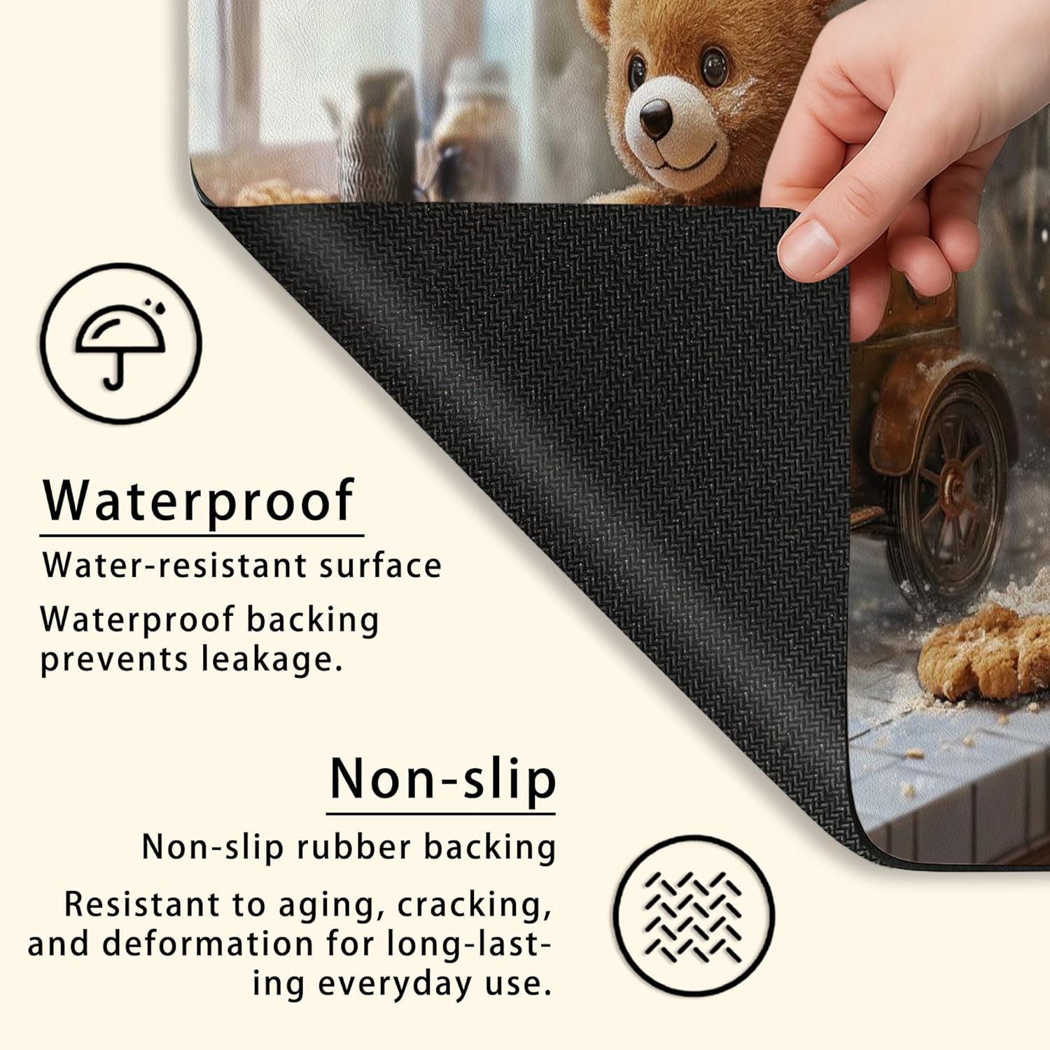 Cute Bear Washer Dryer Top Protector Mat, Adorable Vintage Toy Design Laundry Machine Dust Covers, Soft Cotton Anti-slip Waterproof Mats for Home 20x24 Inch