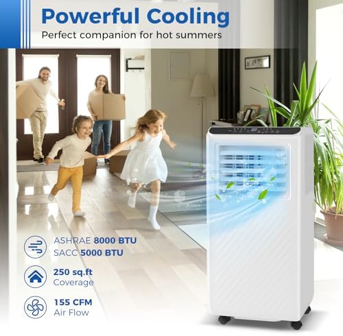 KOTEK Portable Air Conditioners, Cools up to 250 Sq.Ft, 8000 BTU 3-in-1 AC Unit for Bedroom with Dehumidifier, Fan & Sleep Mode & Window Kit, Room Air Conditioner Portable for Home Office (8000BTU)