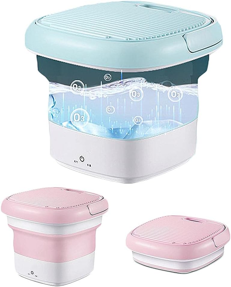 Compact Portable Mini Washing Machine - Ultrasonic Semi-Automatic Washer & Dryer for Underwear/Socks - Folding Design, Sterilization, Home & Travel Use (Blue) (Green)