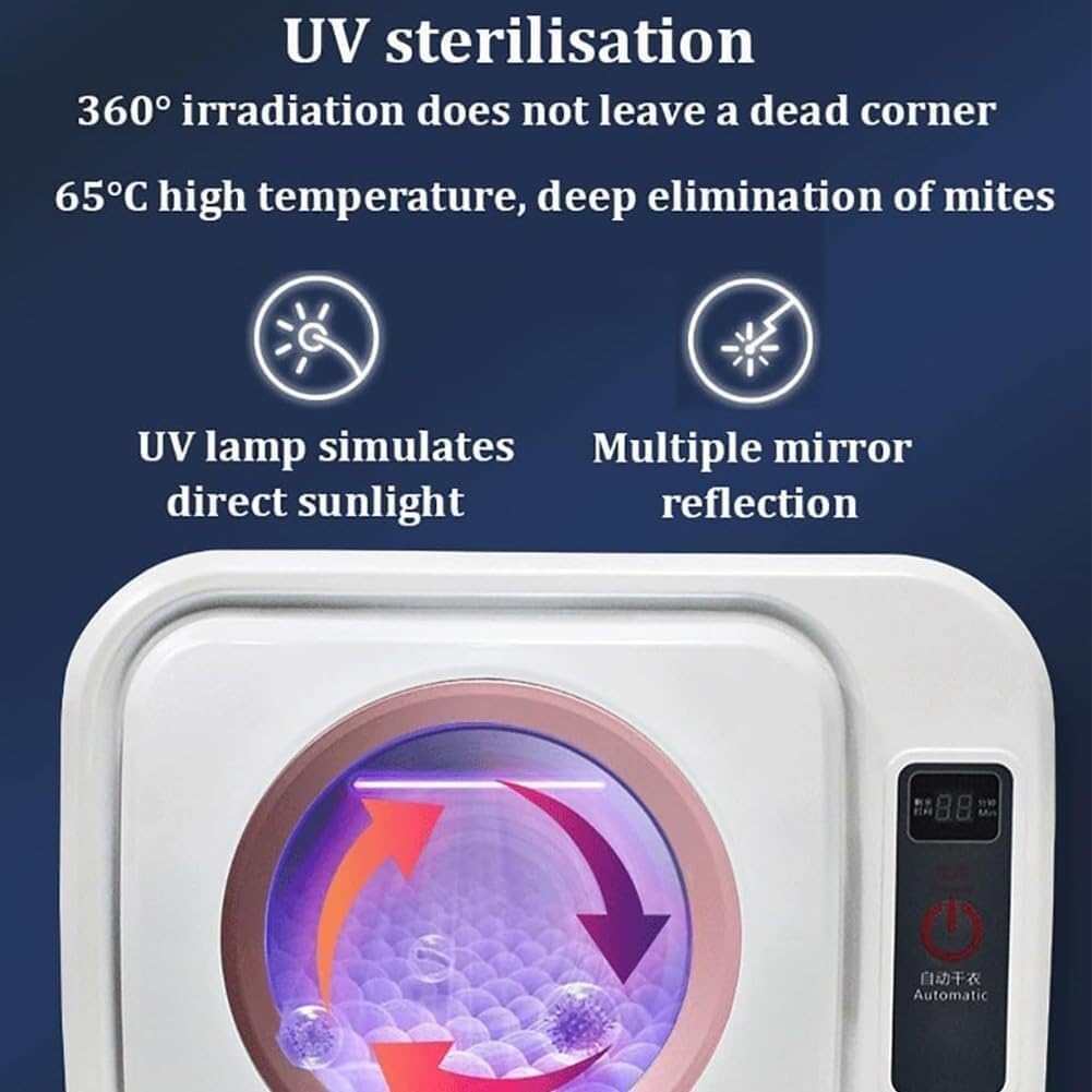 Portable Electric Clothes Dryer Small Wall Mounted Drum Drying Machine, Mini Electric Portable Clothes Dryer, Front Load Compact Tumble Laundry Dryer(D)