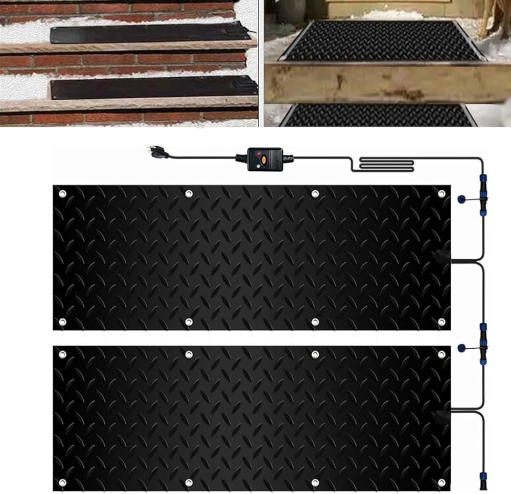 Heated Snow Melting Mats for Entrances 1/2/3/4/5 pcs Heated Outdoor Mats for Stairs- w/Power Cord, Slip-Proof Design for Extra Traction, Winter Outdoor Snow Mat(2 Pcs-10inx35.4in (25.4x90cm))