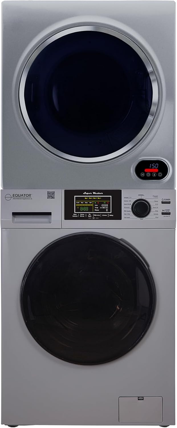 Equator Premium Stackable 15 Lbs Washer 1.62cf 110V+Vented Digi Dryer 3.5cf 110V (Silver)