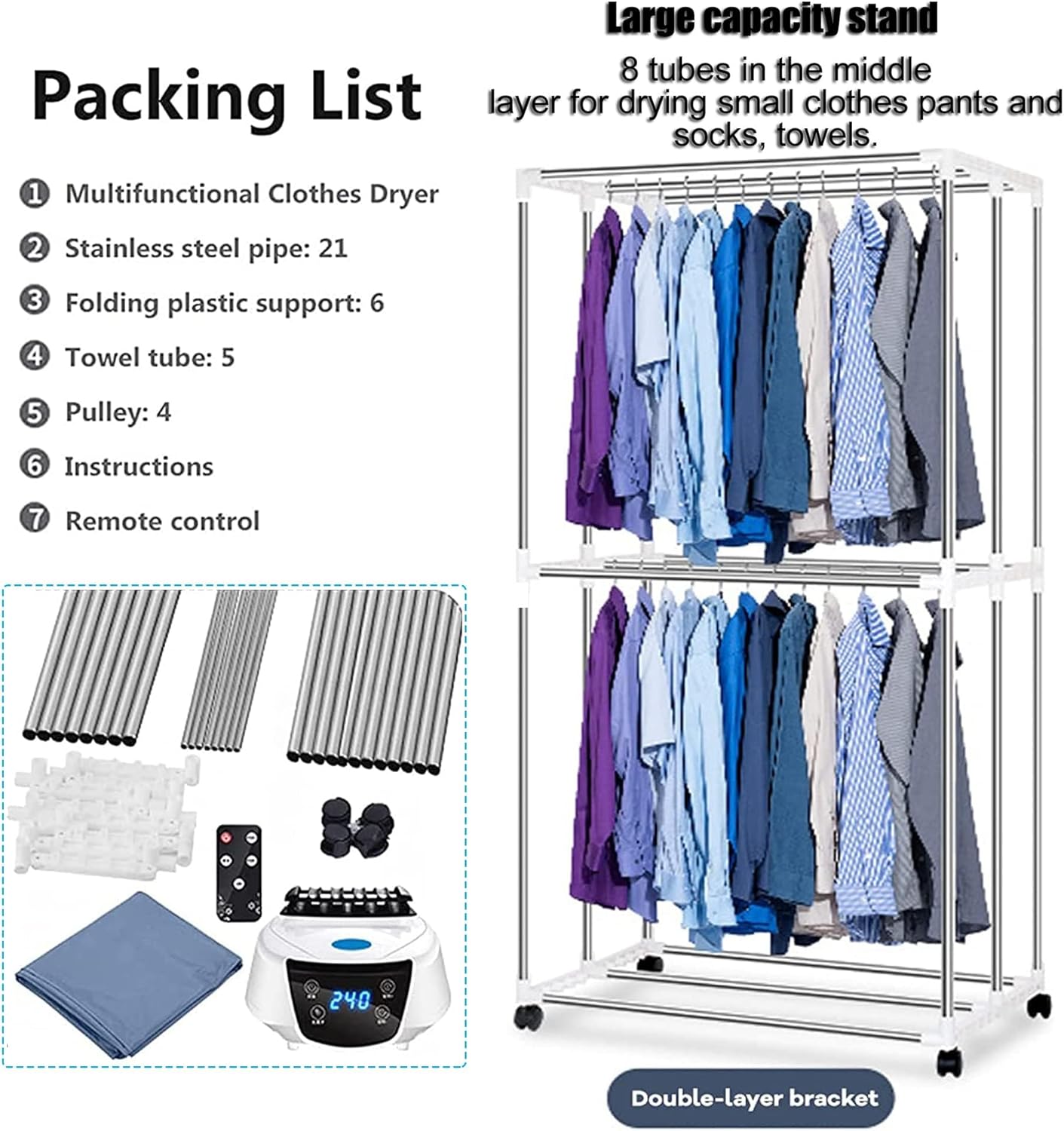 Clothes Airer,Electric Clothes Airer Dryer Rack Foldable with Cover - 2300W Heated Drying Rack Indoor 3-Tier Energy Saving Electric Clothes Dryer
