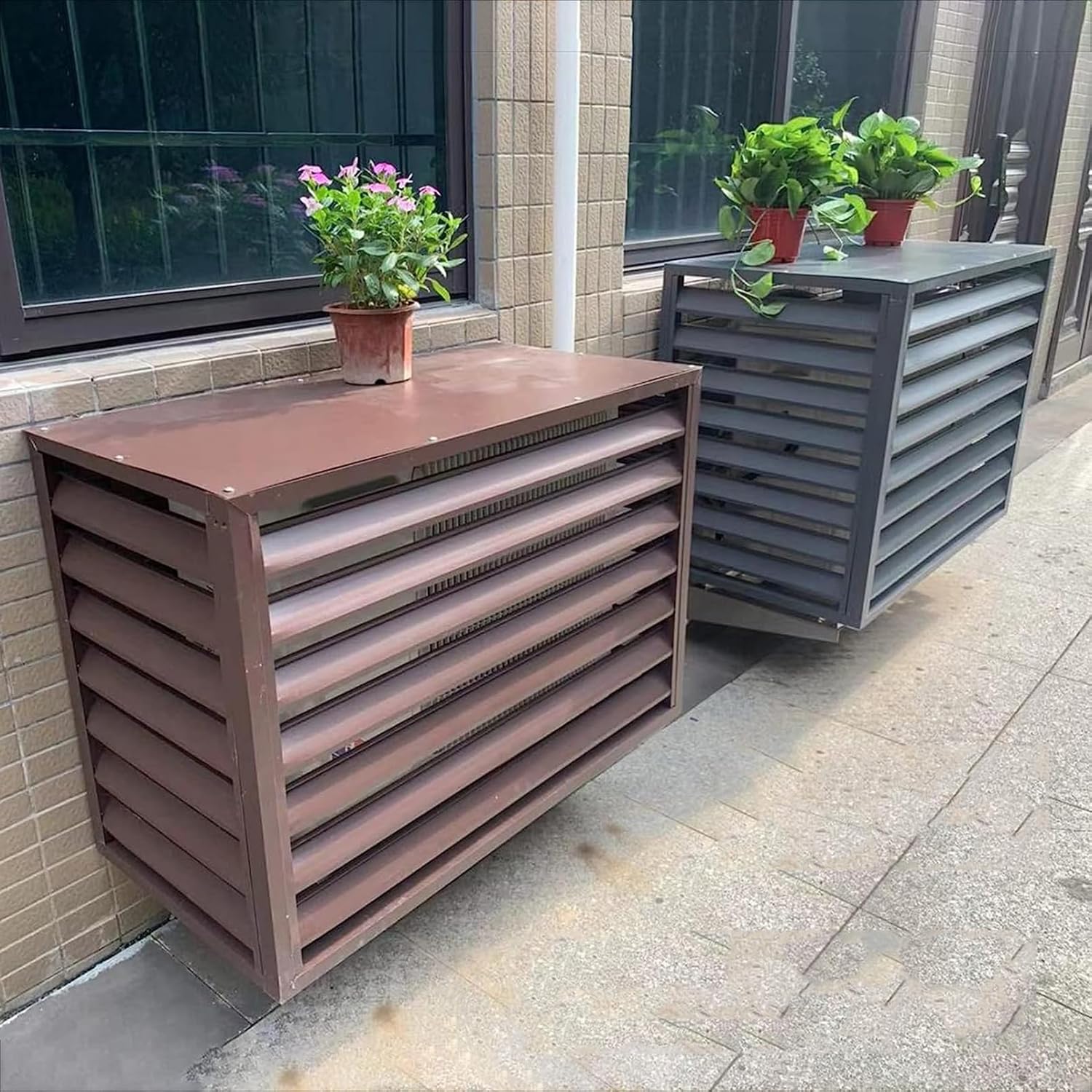 Outdoor Air Conditioning Cover, Aluminum Condenser Protective Cover, Grilles For AC And Heat Pumps, Mini Split Air Conditioner Cover For Outside Units, Freestanding Louvered Space Divider ( Color : Br