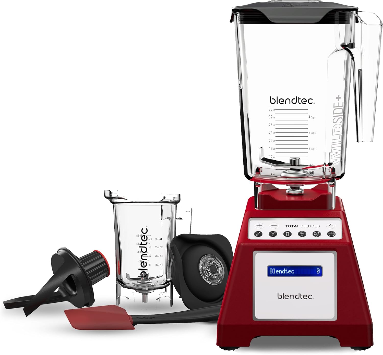 Blendtec Total Classic Original Blender, 90 oz WildSide+ Jar, 24 oz Twister Jar, and Spectacula Spatula - Red