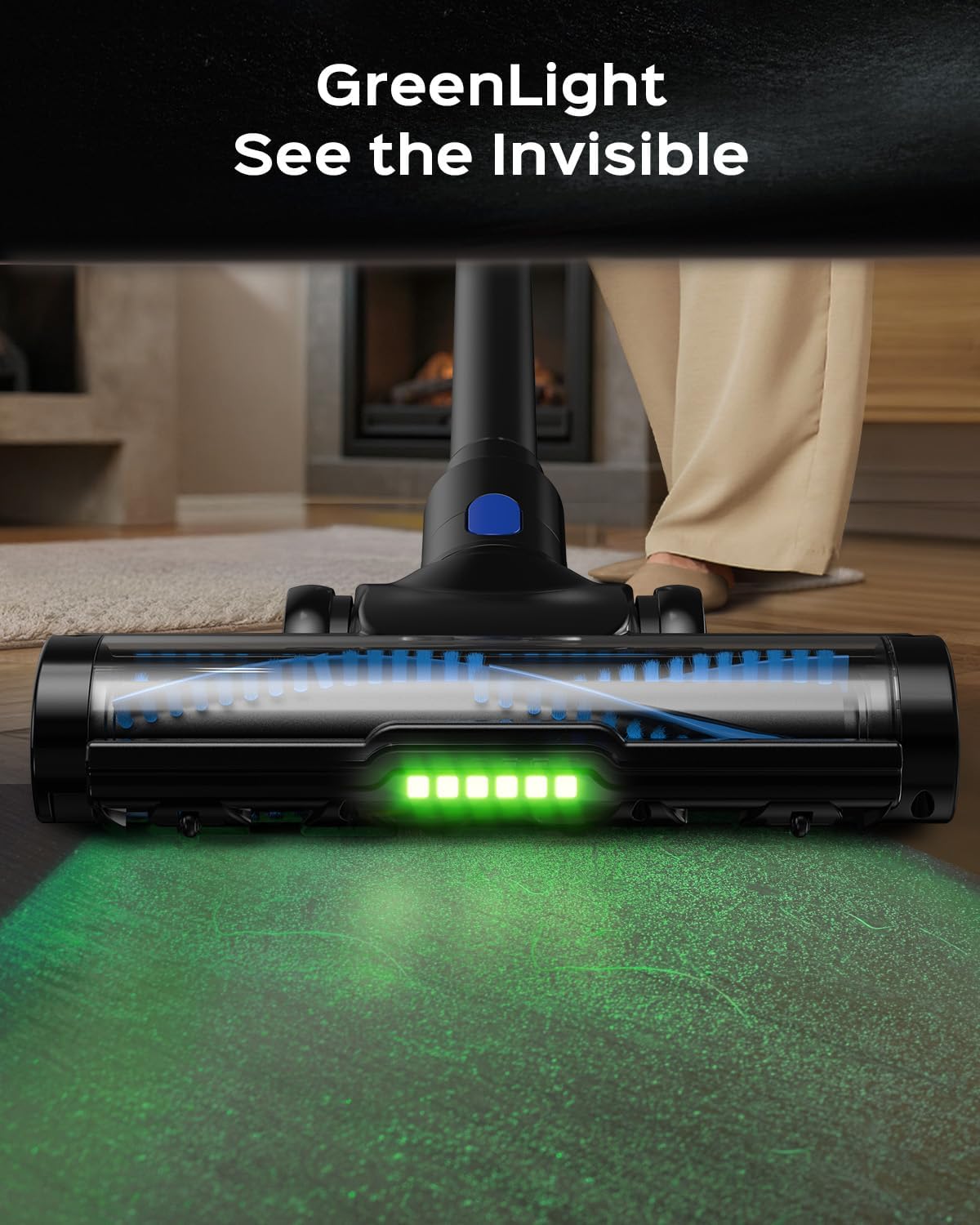 Cordless Vacuum Cleaner for Home, 55 Min Runtime Stick Vacuum with Green LED Light, Powerful Suction for Pet Hair, Carpet & Hard Floor, Lightweight & Low Noise