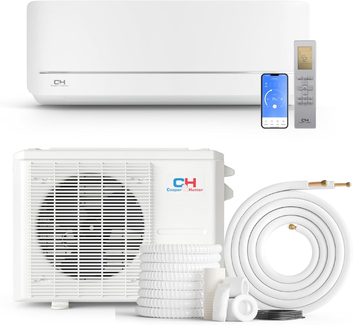Cooper & Hunter MIA Series 12,000 BTU 115V Mini Split AC/Heating System, Ductless Wall Mount – 21.2 SEER2 Inverter – 16FT Installation Kit & Smart Control Included – Pre-Charged