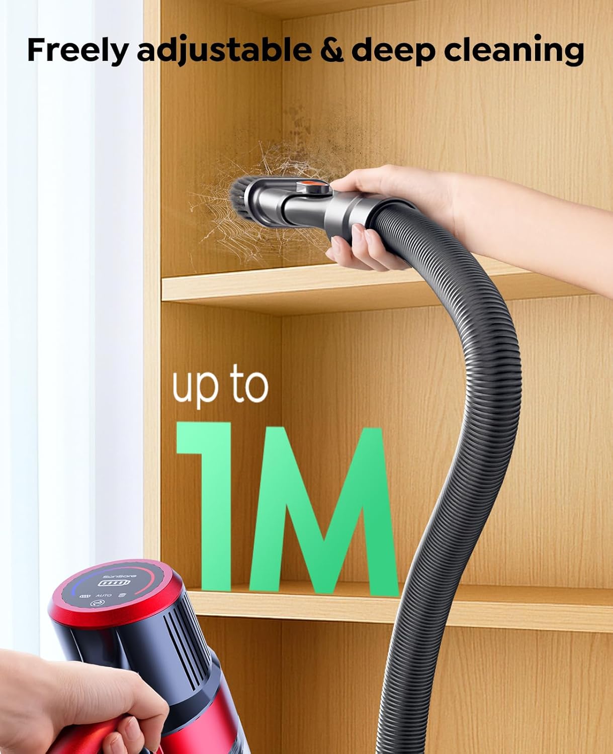 Cordless Vacuum Cleaner, 600W/50KPa Stick Vacuum, 65 Mins Runtime Rechargeable Vacuum, Wall Mount Charging, Auto Mode, Self-Standing Vacuum Cleaner for Home with 3.3Ft Hose for Pet Hair Carpet Floor