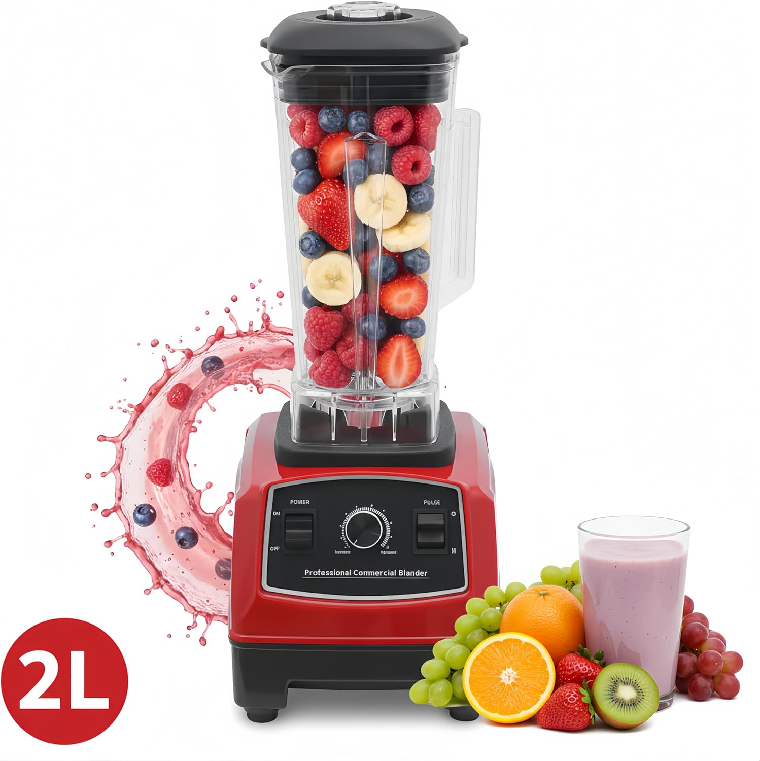 2200W Professional Countertop Blender, High Speed Commercial Smoothie Blender for Shakes, 68oz Heavy Duty Countertop Blender with 6 Blades, Ice Crusher & Pulse Control (Red)
