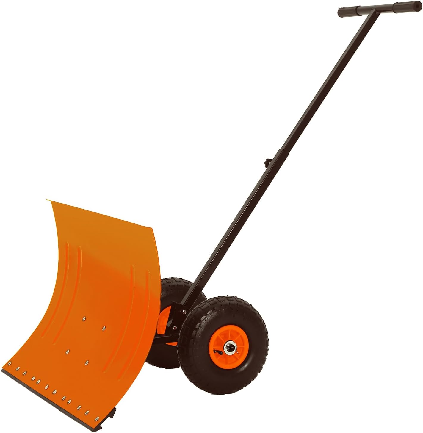Heavy Duty Wheeled Snow Shovel - 29x20 in Steel Blade, 5-Position Adjust & Ergonomic T-Handle, Dual 10 in Anti-Skid Wheels, Welded Frame with Reversible Strip, Easy Assembly