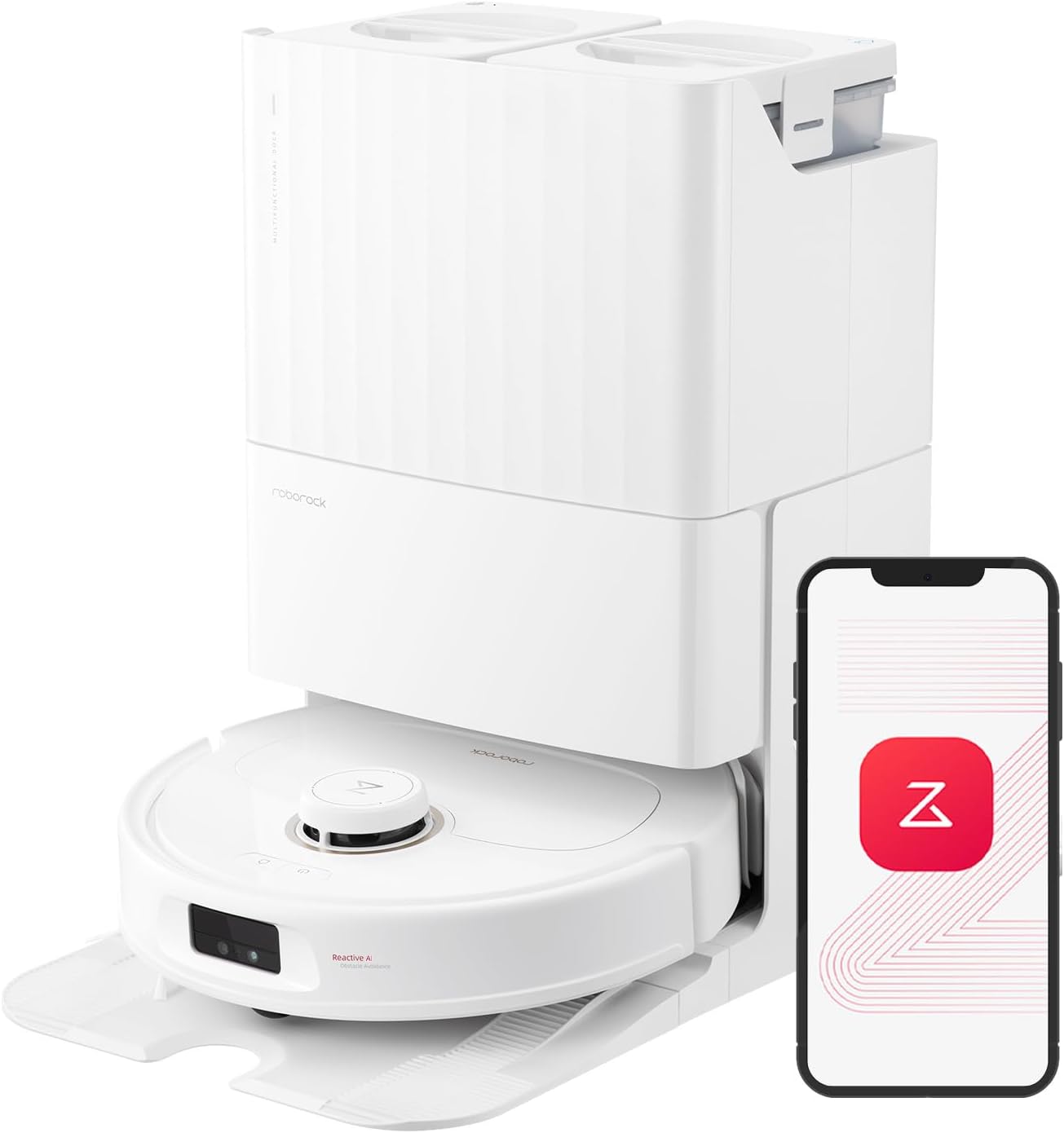 roborock Qrevo MaxV Robot Vacuum and Mop, FlexiArm Design, Hot Water Re-Wash & Re-Mop, Auto-Drying, Self-Emptying, 7000Pa Suction, Built-in Voice Assistant, Auto Mop Lifting(Renewed)