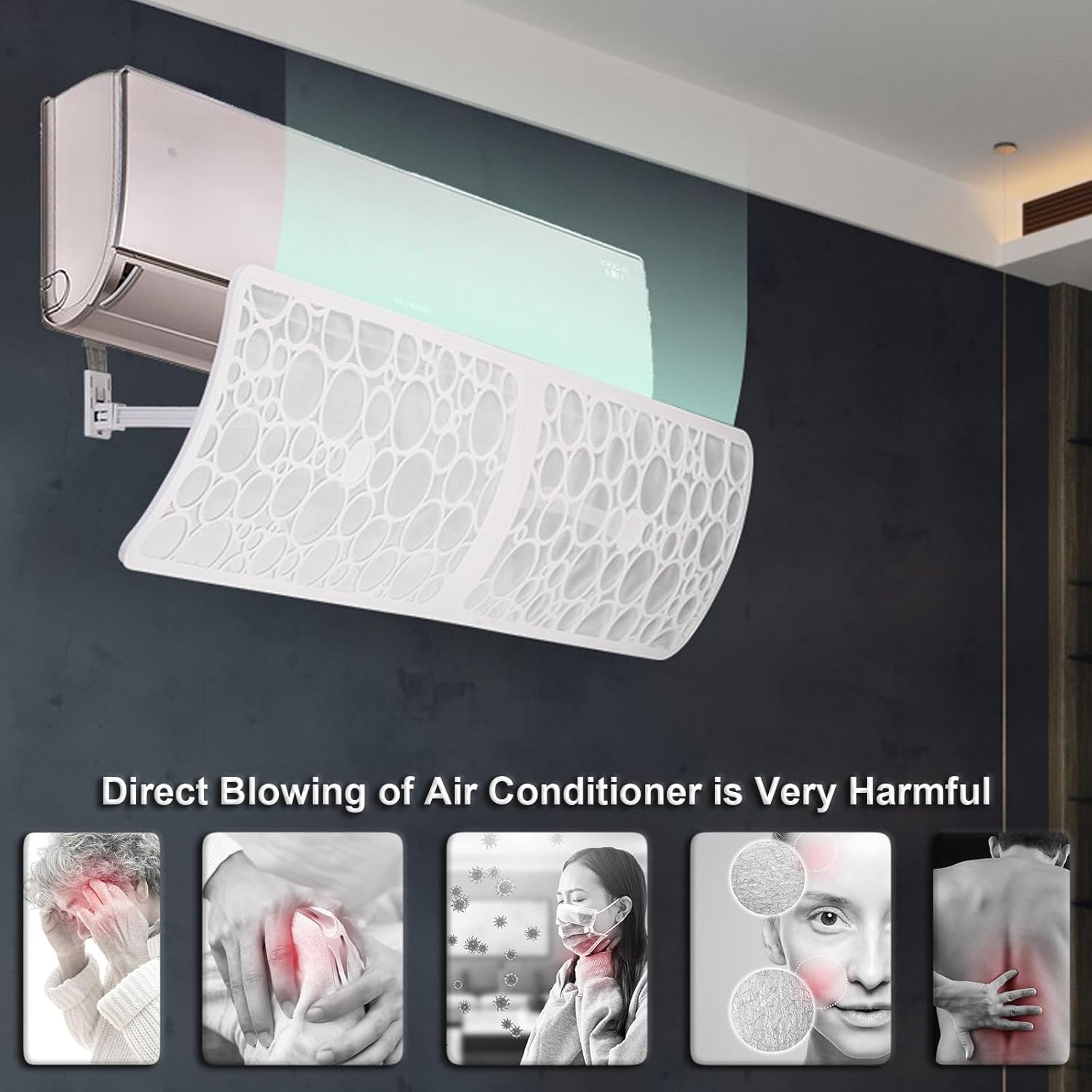 Bottom-mounted Air Vent Deflector, Universal Adjustable Air Conditioner Deflector, Air Deflector for Wall-mounted Air Conditioner