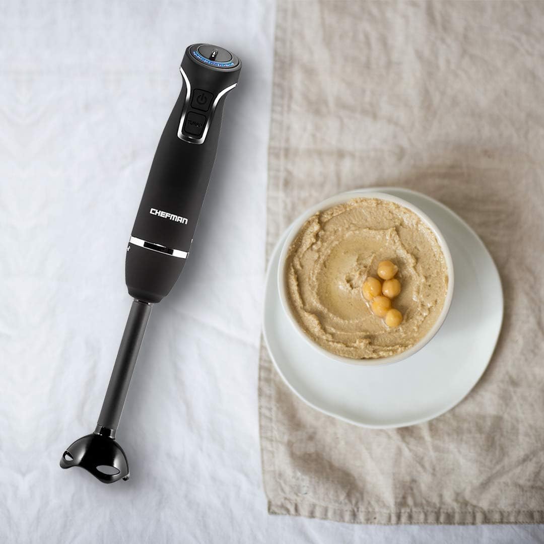 Chefman Immersion Blender 300-Watt Turbo 12 Speed Stick Hand Blender, Powerful Ice Crushing Design Purees Smoothies, Sauces & Soups, Detachable Heat Resistant Plastic Blade Guard Protects Pots, Black