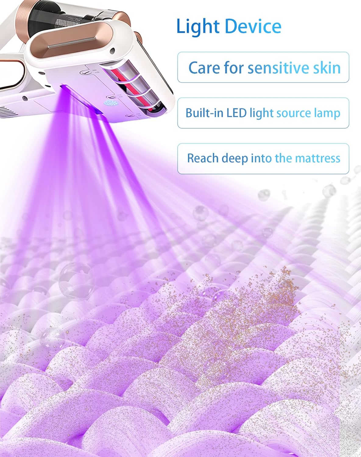 Powerful UV Bed Vacuum Cleaner, Bedroom Guard - Multifunctional Wireless Handheld Mattress Vacuums Cleaners, 13Kpa Heating Cordless Vacuum Cleaner Handheld for Bed, Sofa & Carpet (Purple)