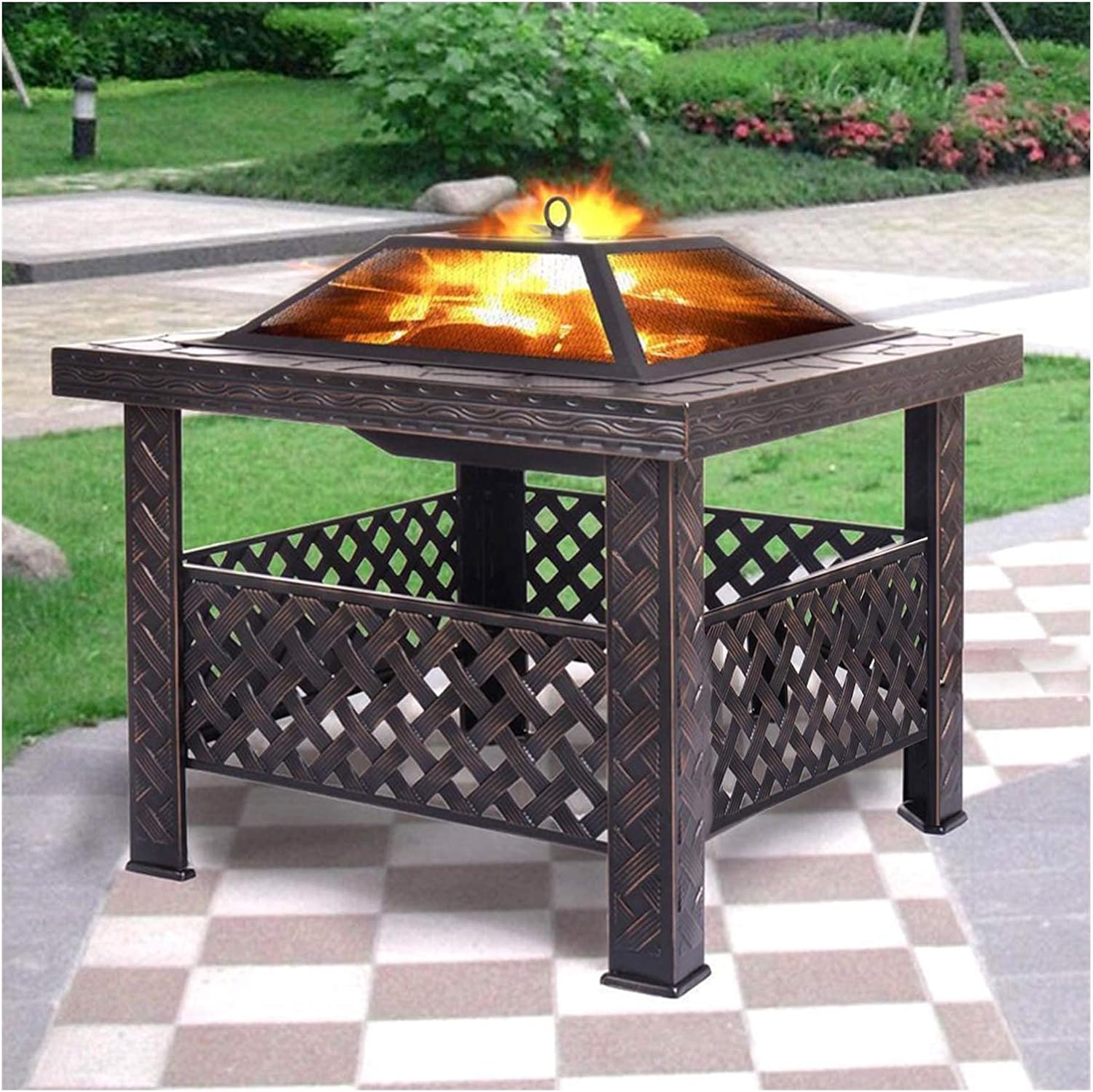 Outdoor Fire Pit Garden Wood-Burning Fire Pit Bowl Terrace BBQ Table, Terrace Patio Backyard Outdoor Heater with Spark Screen Fireplace Poker