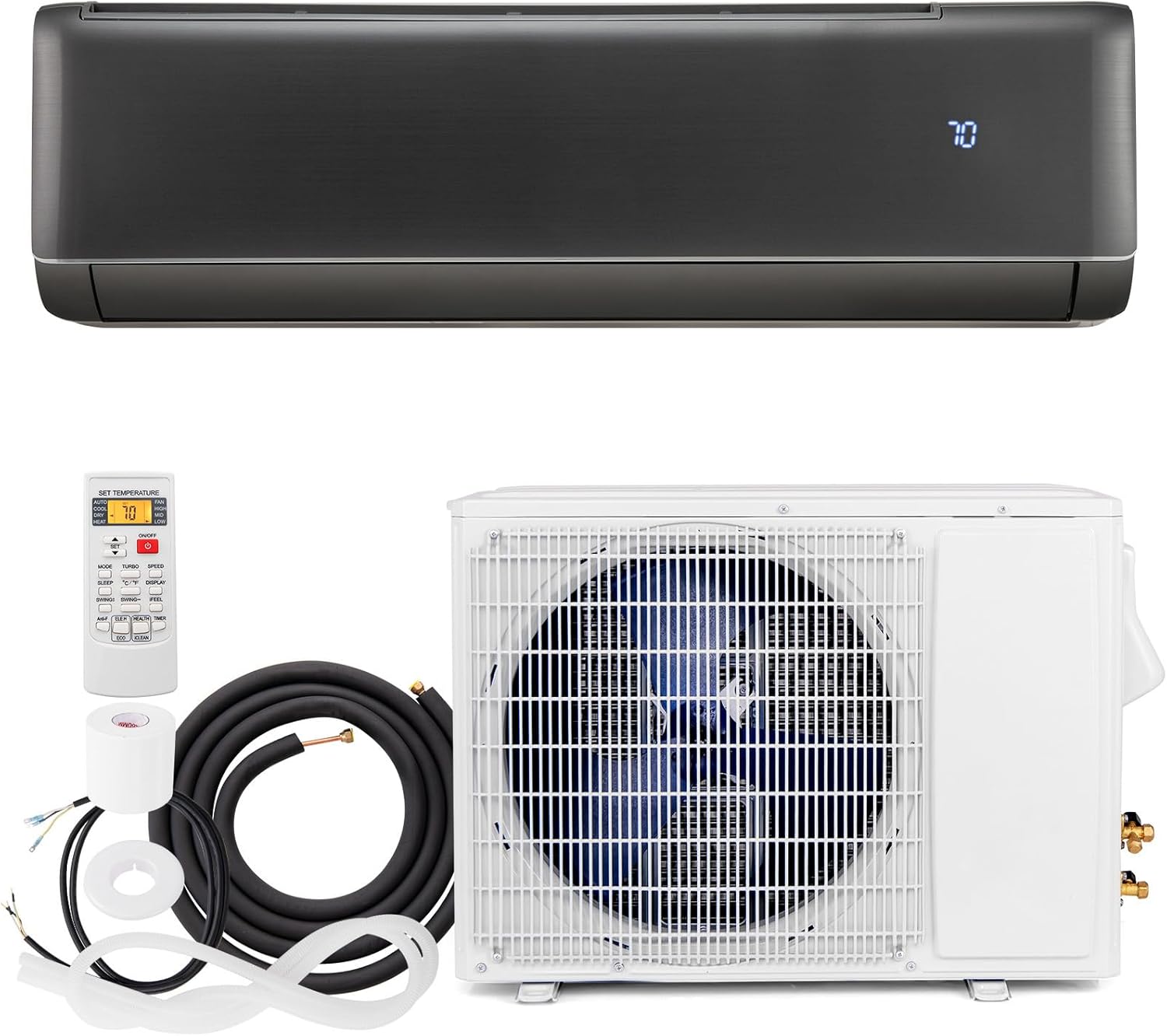 GLACER 12000 BTU Mini Split Air Conditioner & Heater, 21 SEER2 Inverter AC Unit Cools Up to 750 Sq. Ft, Wall-mounted Tubeless Split-System with Mounting Kit (Grey, 12000BTU, 208-230V)