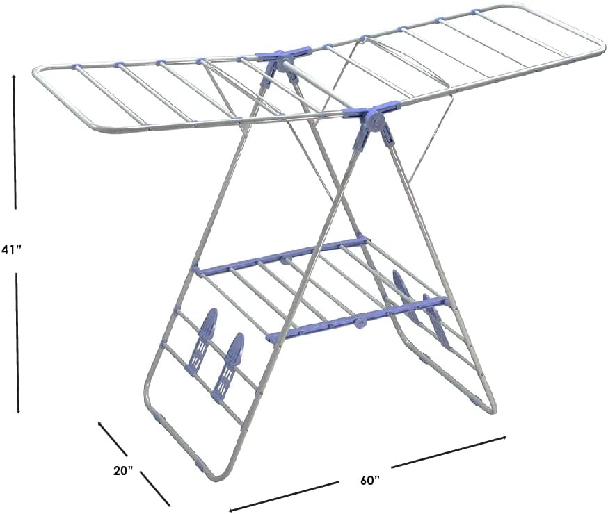 Foldable Clothes Drying Rack with Shoe Drying Area by Home Basics | Powder Coated Steel, Collapsible Design with Shelf, Ample Drying Space | Expands on Both Sides