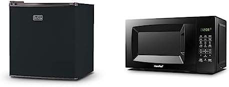 BLACK+DECKER BCRK17B Compact Refrigerator Energy Star Single Door Mini Fridge with Freezer, 1.7 Cubic Feet, Black & COMFEE' EM720CPL-PMB Countertop Microwave Oven with Sound On/Off, ECO Mode