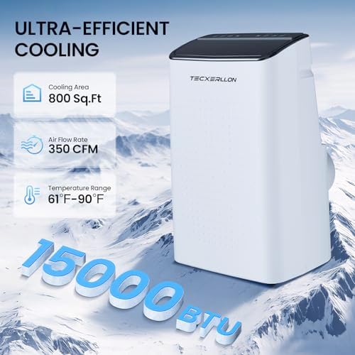 15000 BTU Portable Air Conditioners Cools Up to 800 Sq.Ft, 4-IN-1 Self-Evaporating Portable AC Unit with Dehumidifier, Fan, Sleep Mode, 24-Hour Timer, Remote Control for Large Room, Office