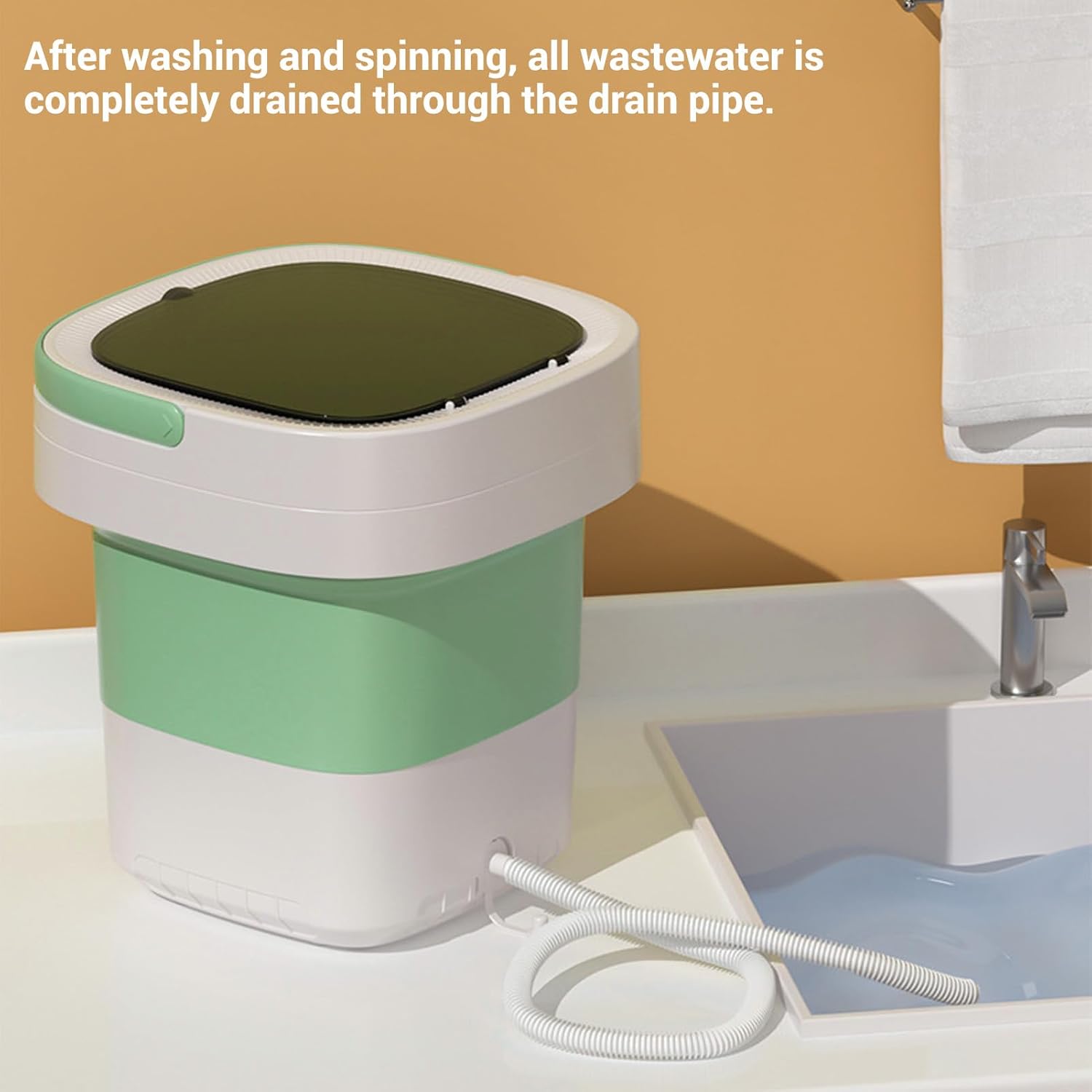 Asixxsix Portable Washing Machine, Foldable Laundry Machine with 3 Cleaning Modes, Collapsible Mini Washer for Small Clothes, for Travel, Apartment, Home, Hotel and camping (Green)