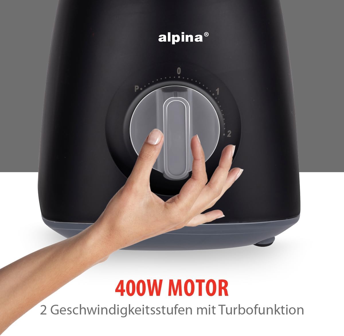 alpina Blender 1.5L, Liquidifier 400 W, Blender Jug with Turbo Function, Plastic Blender, Stainless Steel Blades, Black