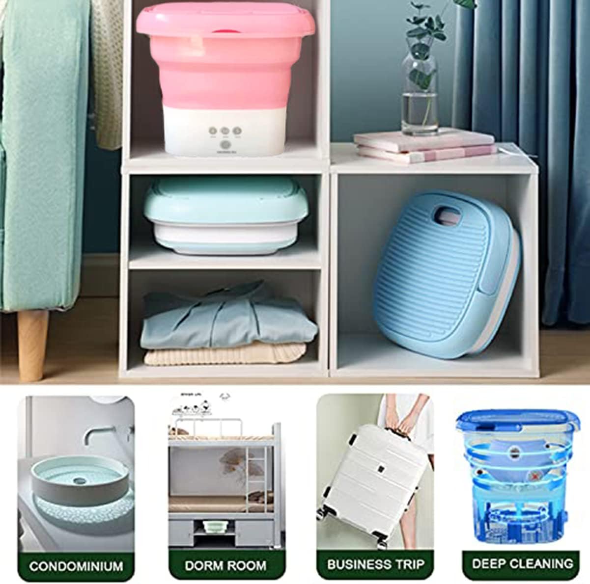 Portable Mini Washing Machine with Drainage Basket Foldable Washing Machine Half Automatic Small Washer with Washboard for Laundry for Apartment Dorm Camping or RV