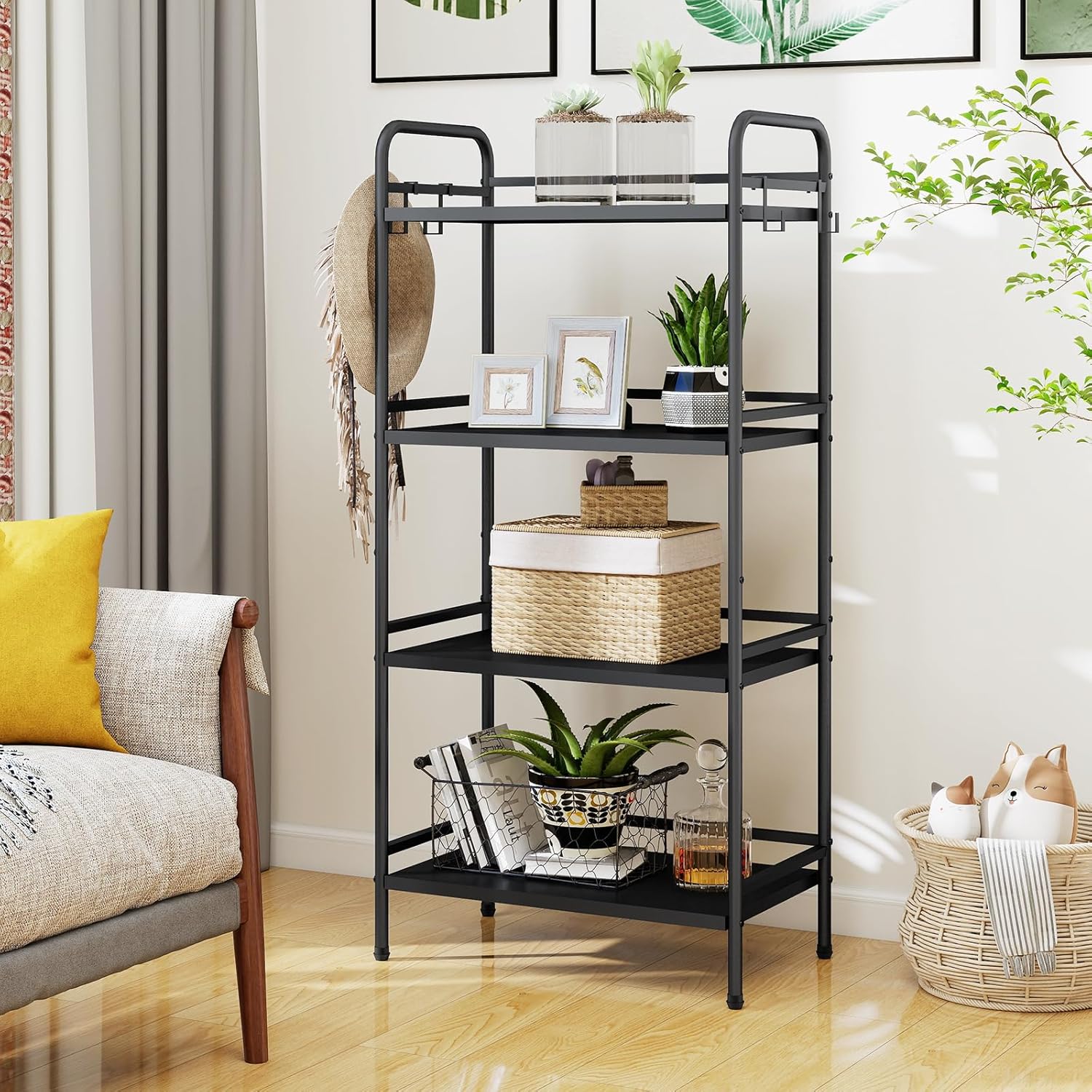 HDANI Storage Shelves, 4-Tier Metal Storage Rack with Shelf,Shelf Organizer,Garage Standing Shelving Unit for Laundry,Bathroom,Kitchen,Pantry, Closet,23.6''W X 13.8''D X 50 H'',Black