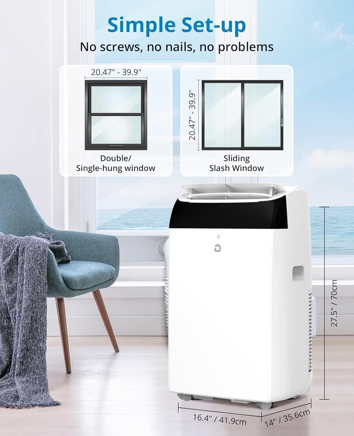 14000 BTU Portable Air Conditioner for 750 Sq.Ft - 3 in-1 AC Unit with Cooling, Dehumidifier & Fan Modes, Remote Control, Timer & Ultra-Quiet Operation for Home/Office