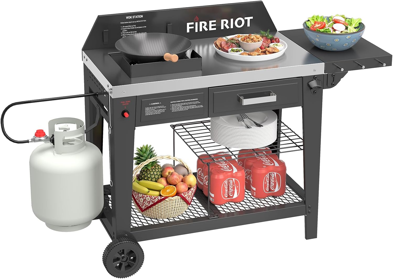 Heavy-Duty Outdoor Wok Cooking Station – 50,000 BTU Wok Burner - High-Performance 12.59” Carbon Steel Wok - Perfect for Stir-Frying, Searing, Tailgating, Fishing and Outdoor Wok Station