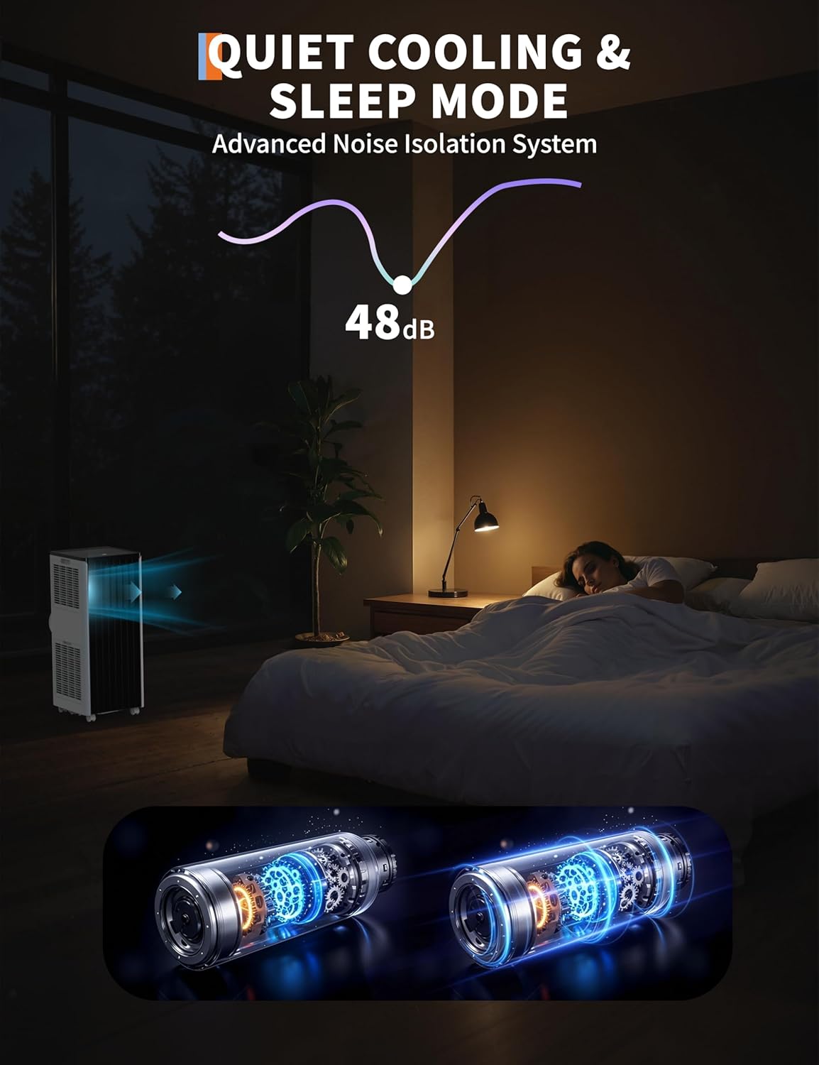 Portable Air Conditioner 8,000 BTU, 3-in-1 AC Unit with Fan, Dehumidifier, Air Conditioner for Bedroom Cools Rooms Up to 350 Sq. Ft, Quiet AC Unit, Easy Installation Kit Included, Black Top Cover