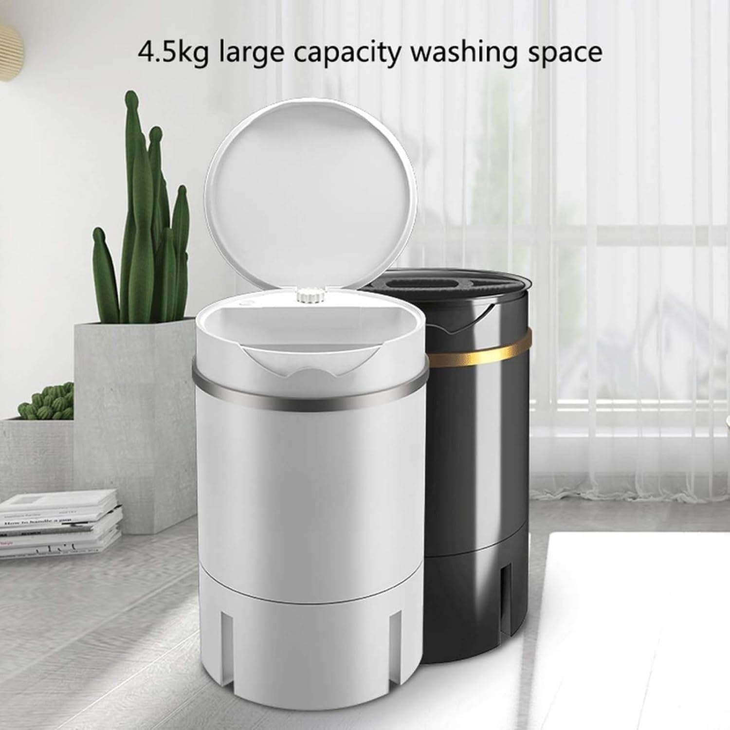 Compact Mini Washing Machine 4.5KG - Portable Laundry Washer with Drain Basket Spinner for Apartments, Camping, Dorms & RVs - Lightweight, Space-Saving, Easy to Use - White (Black)