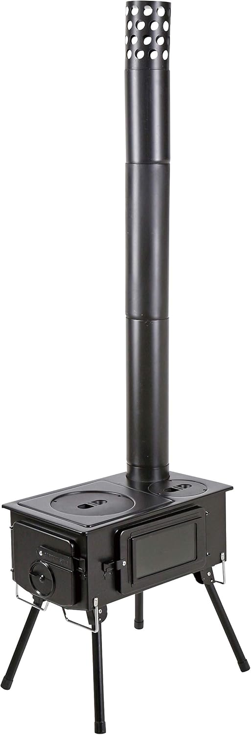 Captain Stag KAMADO Stove BBQ Chimney with Glass Window, Square Stove with Storage Bag, Black, Width 23.6 x Depth 20.1 x Height 42.1 inches (600 x 510 x 1070 cm)