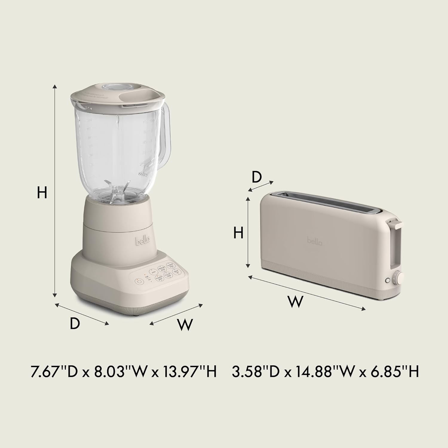 BELLA 10 speed Flip & Store Countertop Blender + 2 Slice Slim toaster, Fits-anywhere™ Kitchenware, Smart Toaster w 6 Shades Control & Smoothie Blender w 48oz Capacity Pitcher, Oatmilk