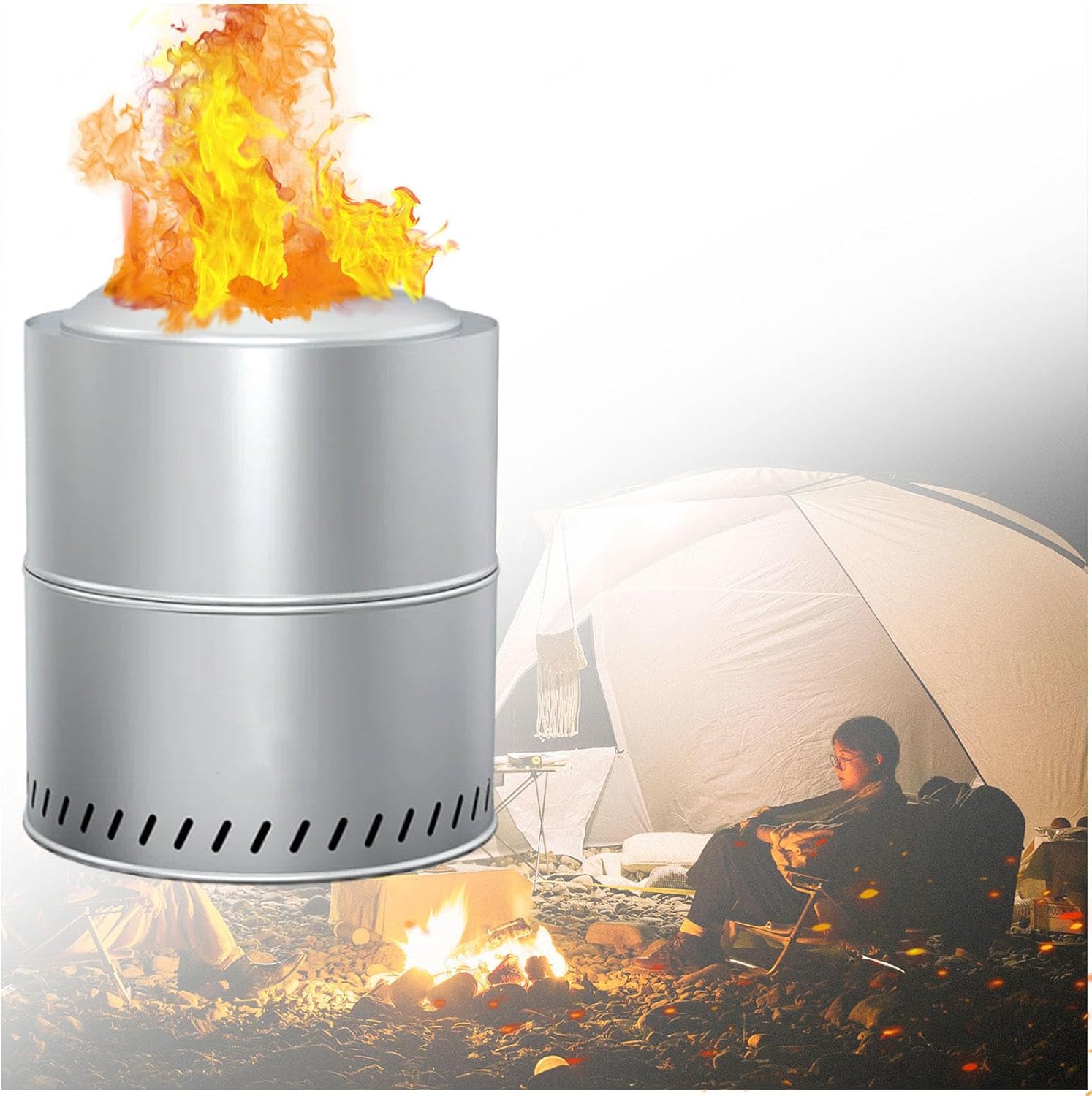 15 Inch Stainless Smokeless Fire Pit for Outside Smokeless Firepit,Durable Stainless Steel for Wood Burning Smokeless Fire Pit for Patio Garden,Camping,Backyard