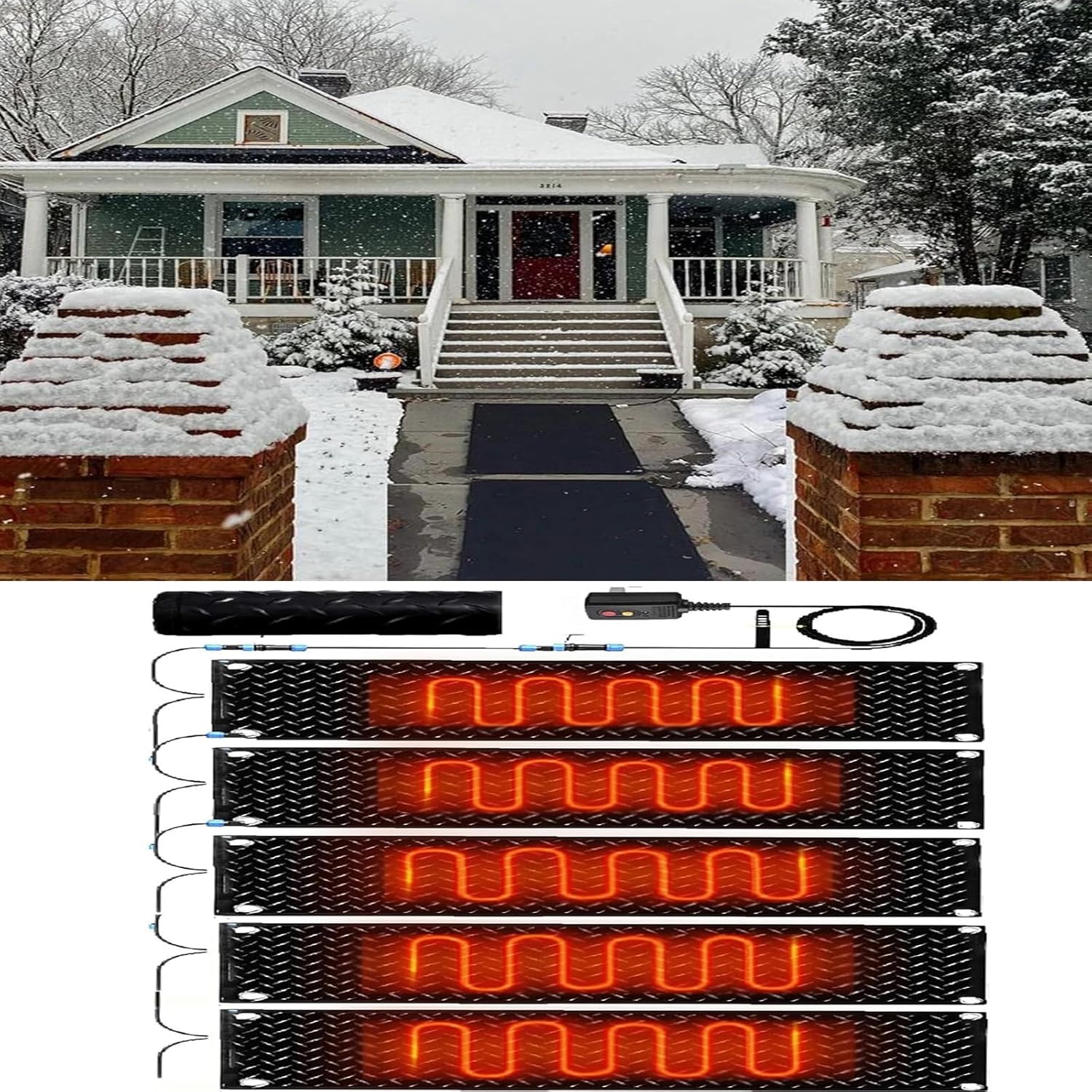 Heated Outdoor Mats1/2/3/4/5 Pcs Outdoor Slip Proof Ice Heated Rubber Mat Non-Slip Electric Heated Foot Mats Rubber Heated Mats for Outdoors Patio, Garden, Lawn, Steps, Doorways Snow Removal(5 Pcs,30x