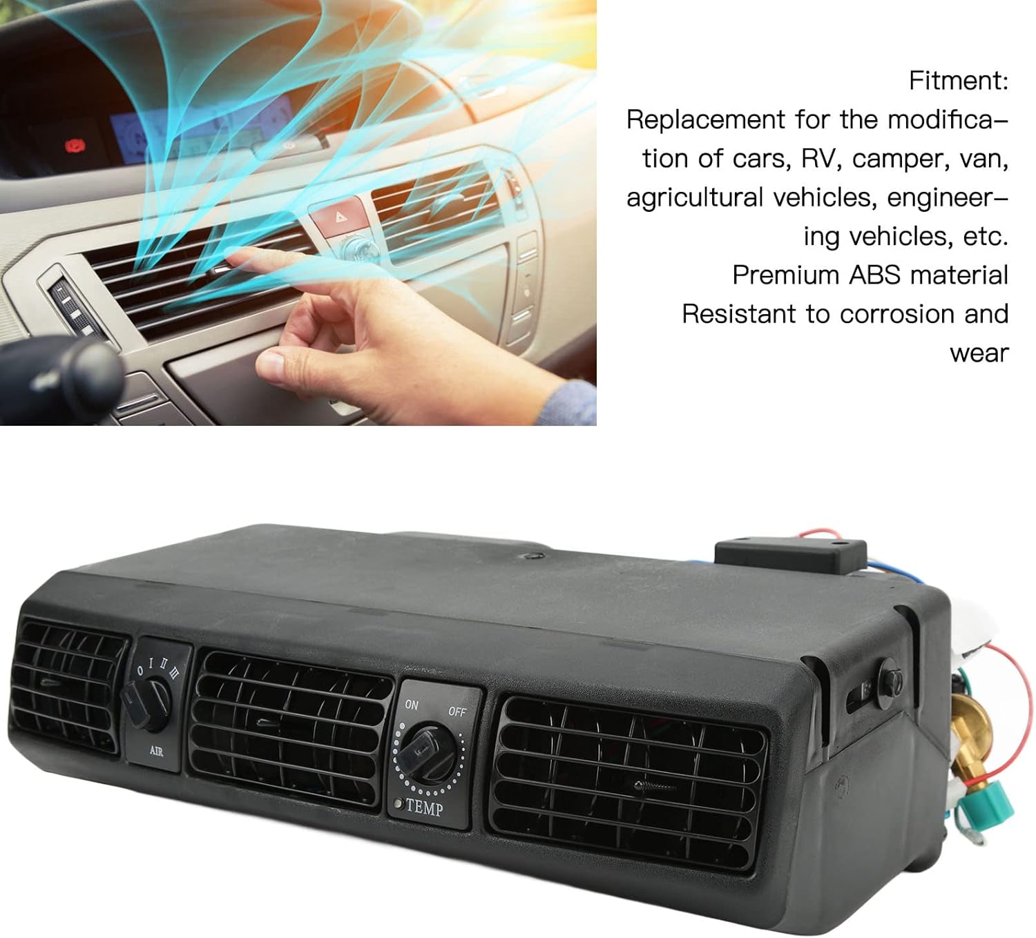 Focket Universal Under Dash AC Air Conditioning Evaporator Kit, 360CFM 3 Speed Cooling Capacity 18853 BTU, 32 Pass 4 Way Coil Universal Air Conditioner for Classic Cars, Motorhomes (12V)