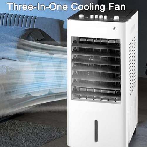 Evaporative Air Cooler, 3-in-1 Indoor Swamp Cooler Air Conditioner with 8 L/2.1 Gal Water Tank, 3 Speed 36 dB, 2 Ice Packs, 90° Oscillation, for Indoor, Bedroom(White)