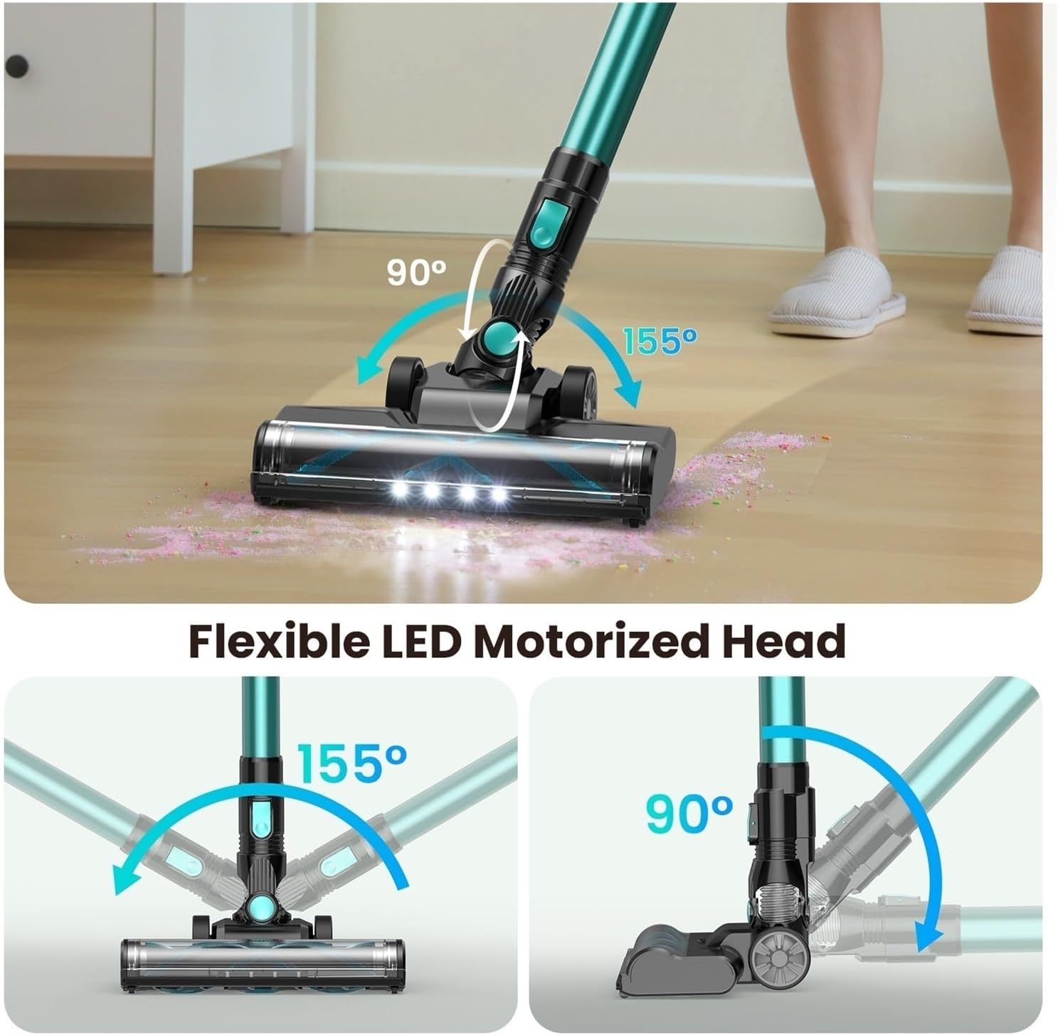 Cordless Vacuum Cleaner 20Kpa Powerful 6 in 1 Lightweight Handheld Stick Vacuum Flexible LED Head Compatible with INSE N3T