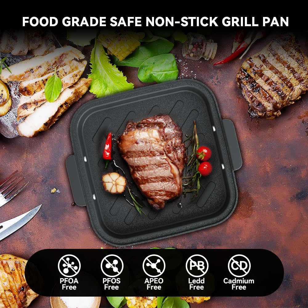 Astralship Glass Air Fryer, 2-in-1 Flip Airfryer & Grill Combo, Non-Toxic Teflon Free (No Plastic Smell), 360° Visible Cooking, 7 Presets, Compact for 1-2 People, 5.5QT Total Capacity, Dishwasher Safe