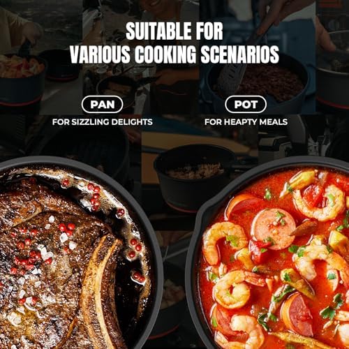 Nomad Cooking System, Electric Camping Stove 200-1000W with Pan & Pot, 120V Portable Outdoor Cooking Gear Set, Windproof Cookware for RV, EV, Overland, Vanlife, Car Camping